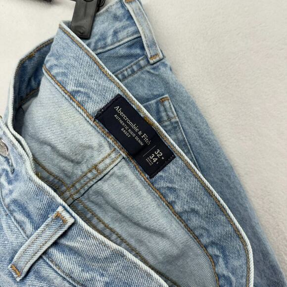 Abercrombie Fitch Jeans Men's 32x34 Blue Rigid Denim Baggy Carpenter Light Wash - Picture 9 of 9